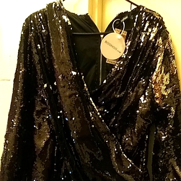 Boohoo Dresses & Skirts - Sequin Black shirt dress size 14